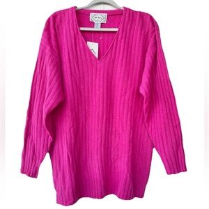 Vintage Nuggets Womens Sweater  V-Neck Pink M Lambswool Angora Rabbit Hair NWT